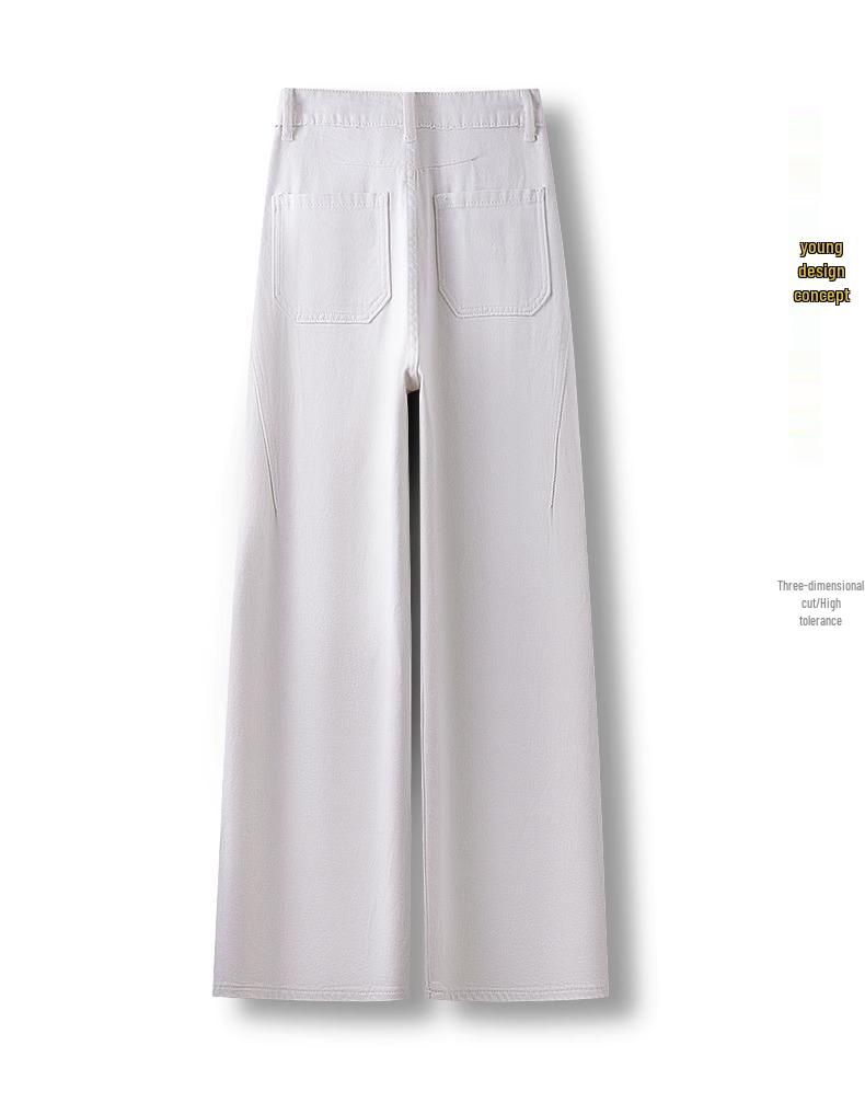 Women's White Wide-Leg High-Waisted Spring Jeans - Casual Loose Straight-Leg Floor-Length Pants