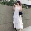 French super fairy V-neck mid-length slip cake dress women's new Korean version of the seaside resort beach dress