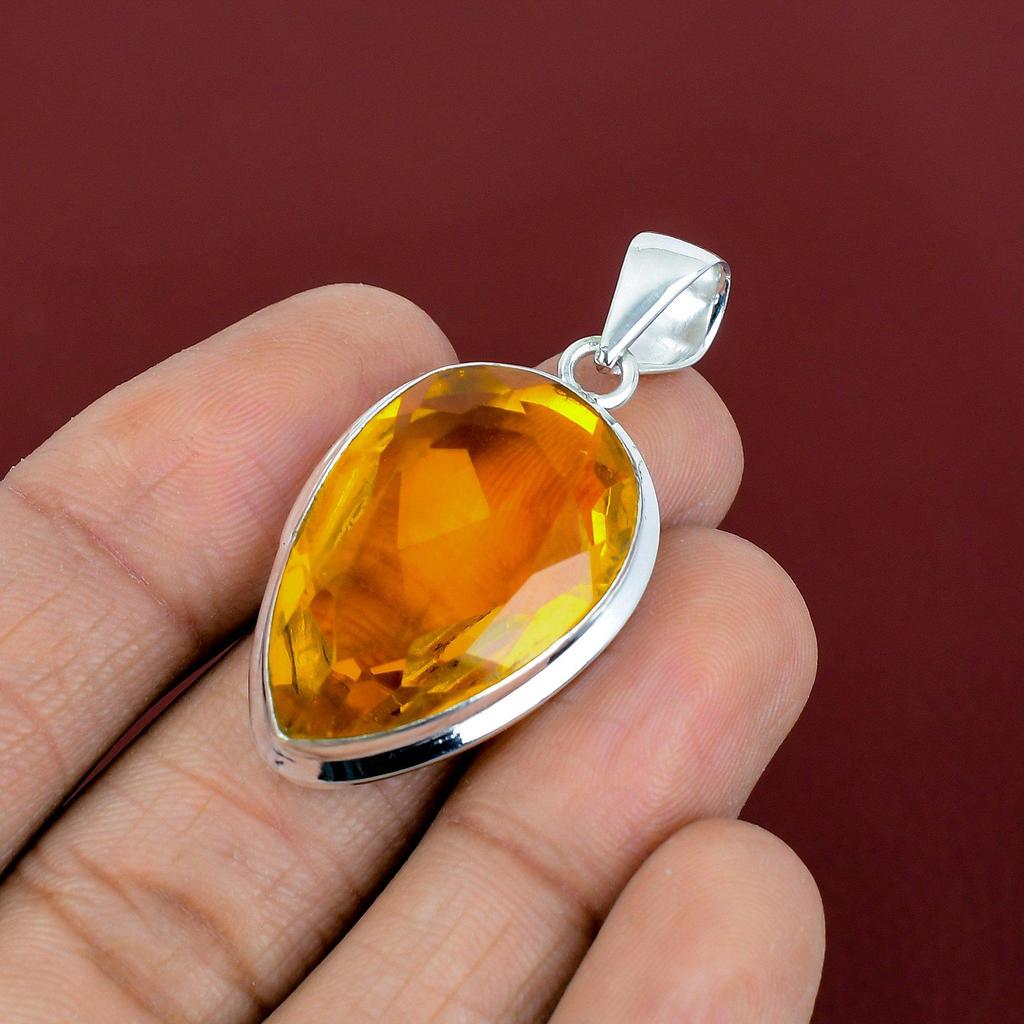Faceted Citrine Pendant Genuine Gemstone Pendant Unique Jewelry 925 Sterling Silver Pendant Handmade Pendant Silver Jewelry Engagement Gifts