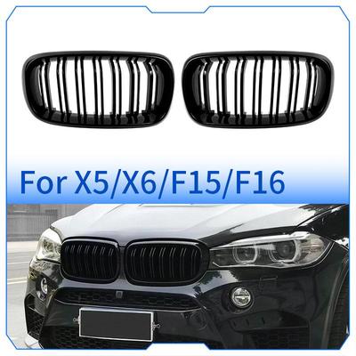 High Quality For BMW F15 F16 X5 X6 F85 F86 2014-2018 Front Bumper Kidney Racing Grille Glossy Black Car Double Slat Grill