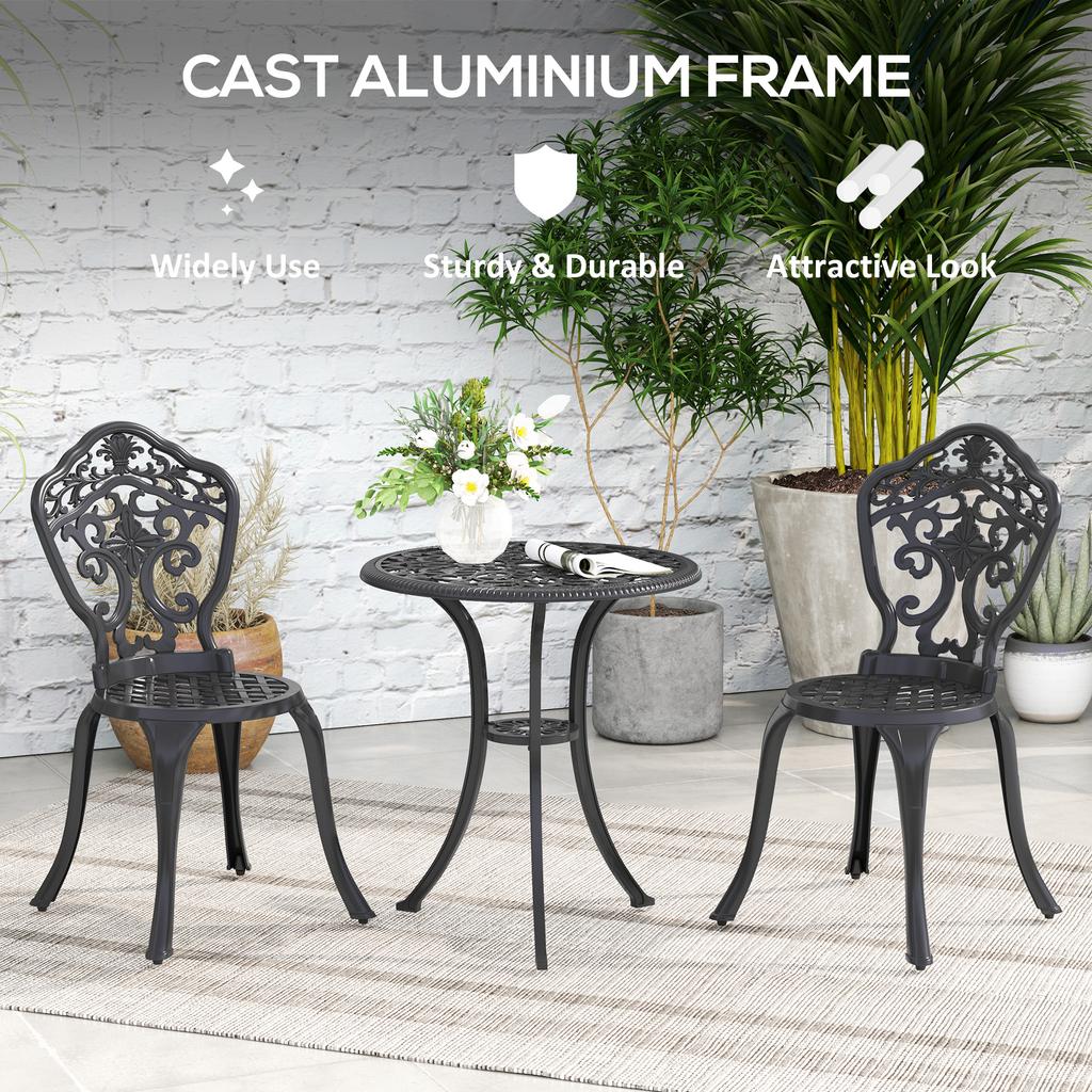 Three Piece Aluminium Floral Bistro Set Black