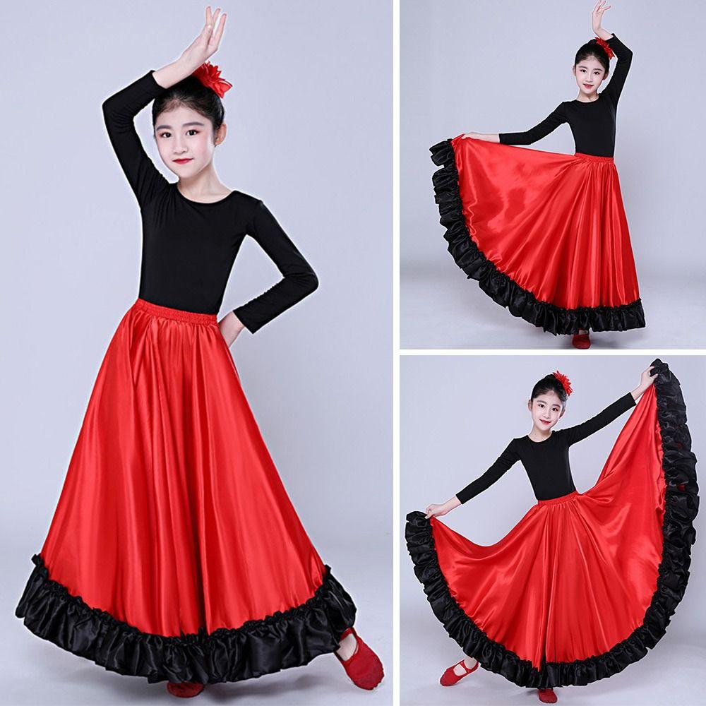 Glatter Spanischer Paso Doble Rock Polyester Party Lateinischer Tanz Kostüm Großer Schwung Karnevalskleid Bühnenauftritt Rock Tanz