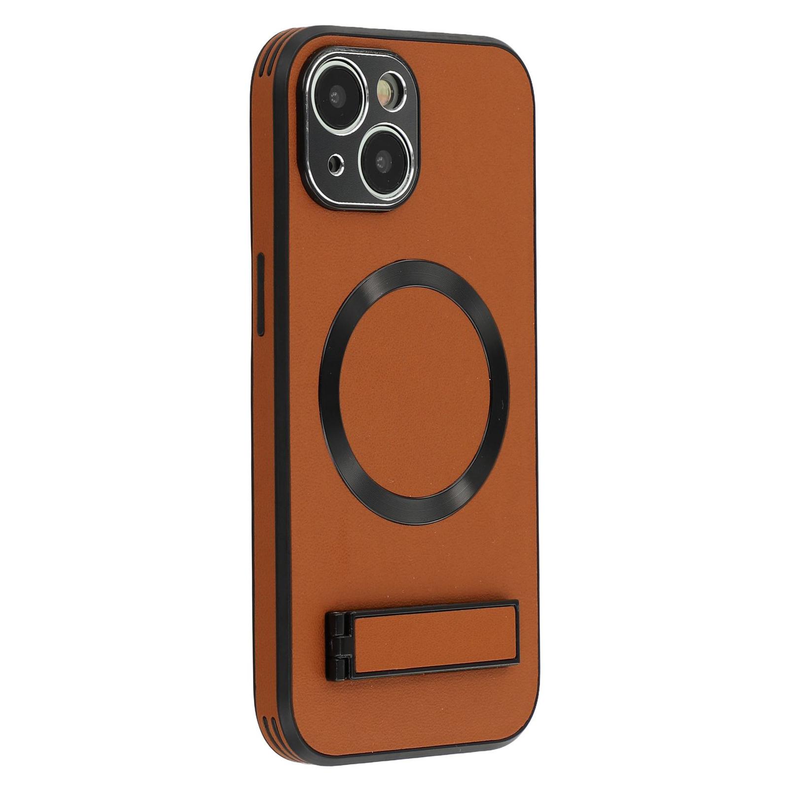 

For iPhone 13 Kickstand Case Compatible with MagSafe PC + TPU + PU Phone Back Cover E