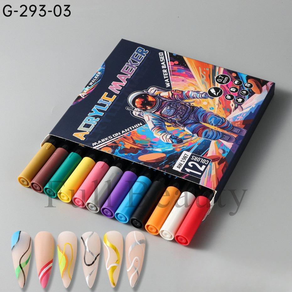 New Boxed 12 Painted Nail Art Graffiti Pen Set Line Marker Tool