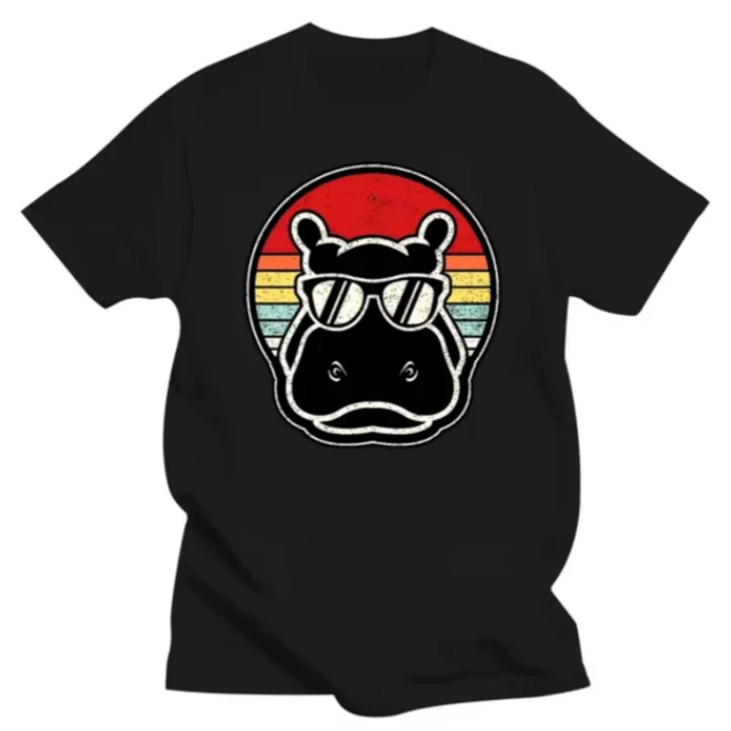 

Retro Vintage Hippo Hippopotamus Sunglass Tee Tops Round Neck Short-Sleeve Fashion Tshirt Clothing Casual Basic T-shirts 16888 S чёрный