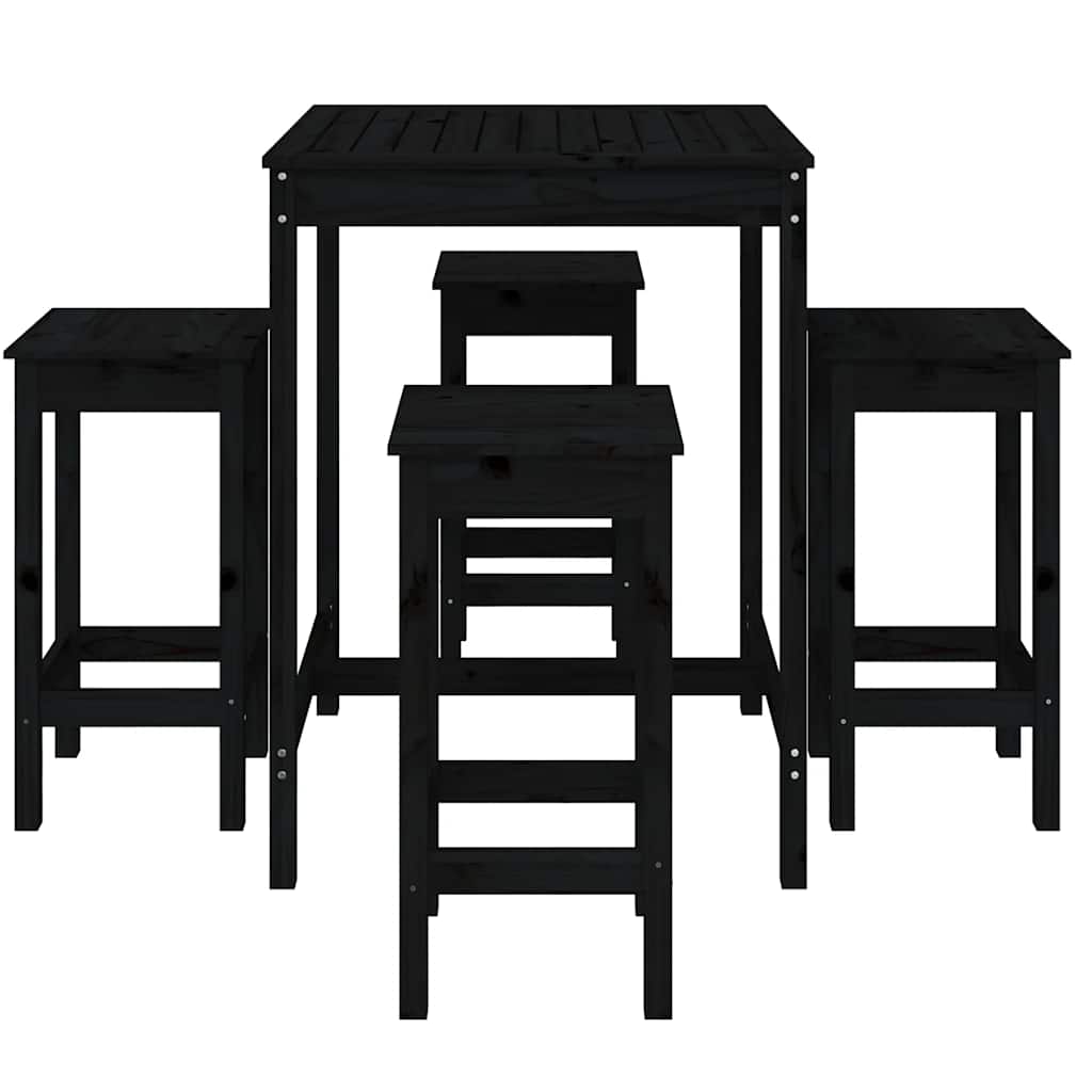 5 Piece Garden Bar Set Black Solid Pine Wood