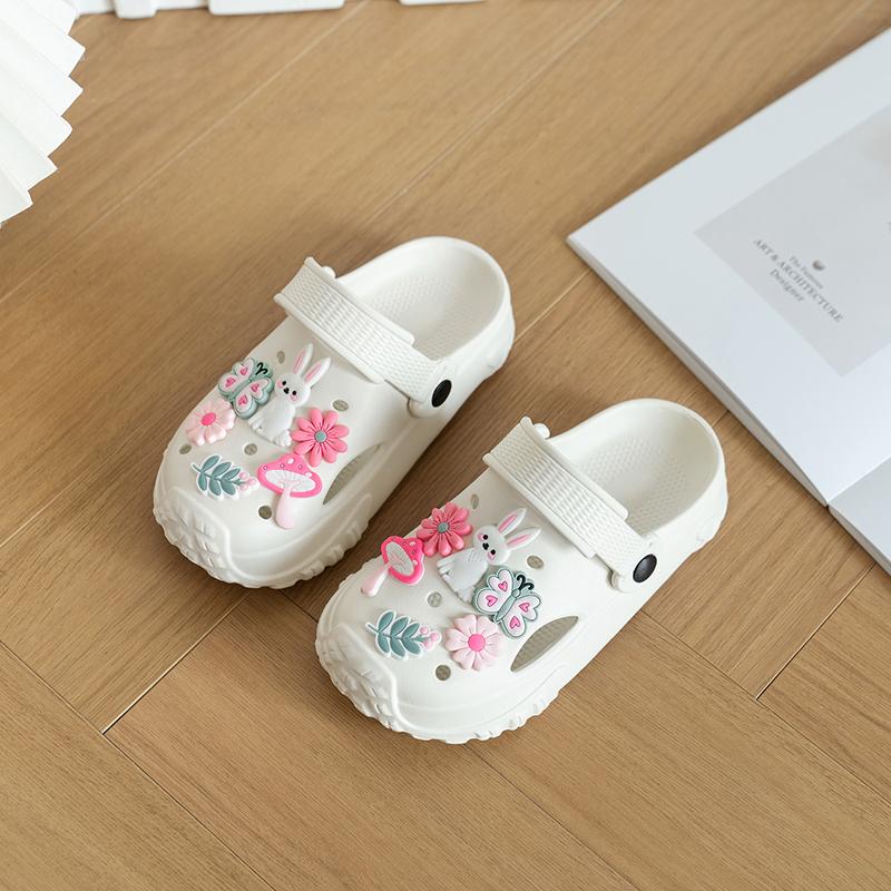 

Детские тапочки универсальные для девочек туфли принцессы корейский стиль 2025 лето новинка детская пляжная обувь мягкая подошва нескользящие вырезы 28-29 белый