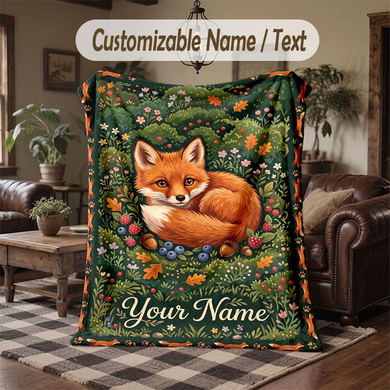 Wolf Fox Theme Throw Blanket Custom Name Text Personalized Blanket Soft Cozy Blanket for Home Sofa Bed