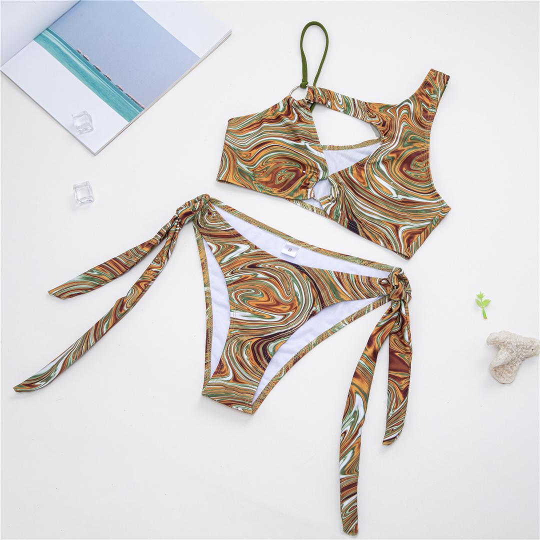 

Сексуальное бикини с асимметричным принтом и вырезами, женский купальник, женский купальник, комплект из двух частей, купальный костюм, купальный костюм для леди L коричневый