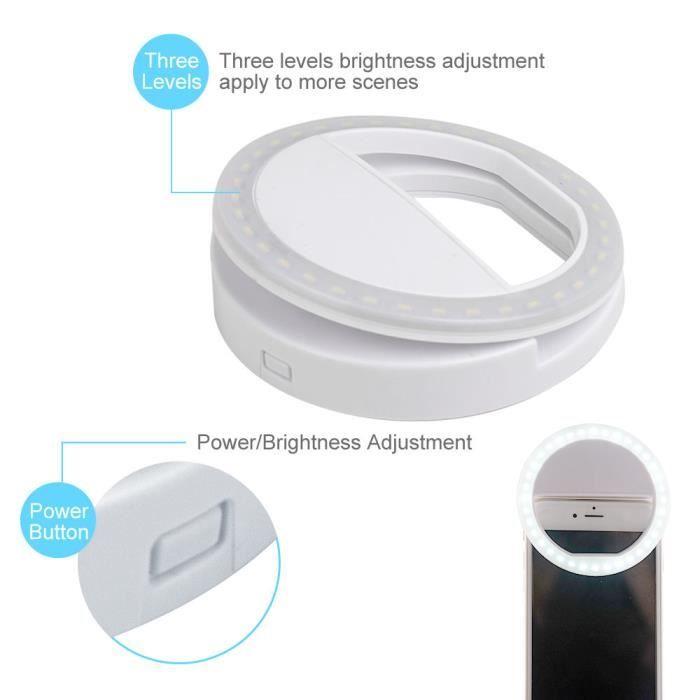 VSHOP® Ring Light Selfie LED pour Téléphone - Mini Lumière Anneau 85mm, Intensité Réglable,5000K-7000K,avec Porte-Smartphone pour