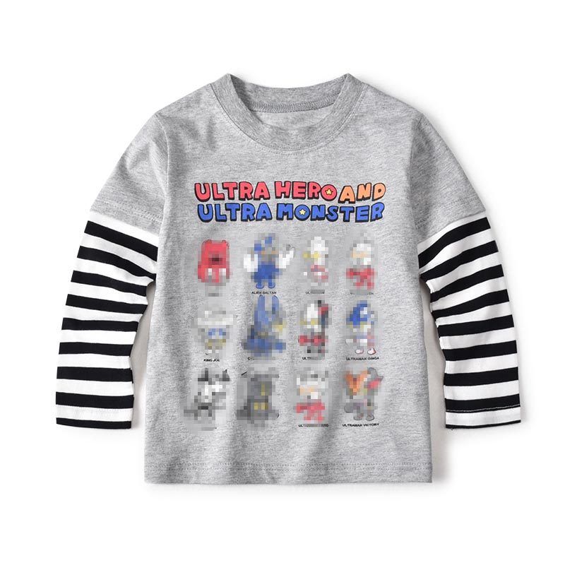 Ultraman Men s Top Cartoon Long Sleeve T-shirt Hemp Gray O Tman 140
