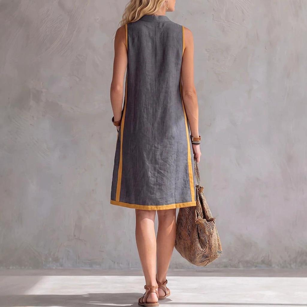 2026 European Summer Women's V-neck Sleeveless Casual Cotton Linen Dress