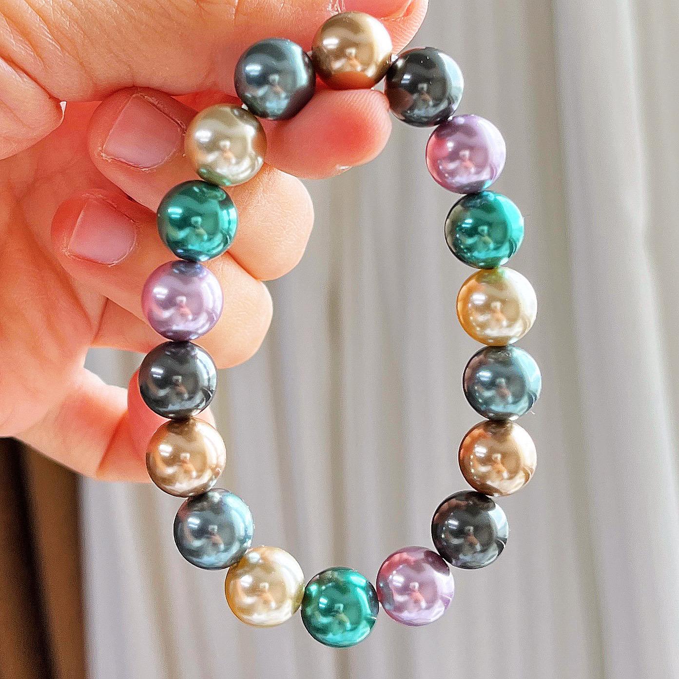 

10Mm High Quality Mixed Color Malachite Green Design Sense Shijia Pearl Bracelet Bracelet