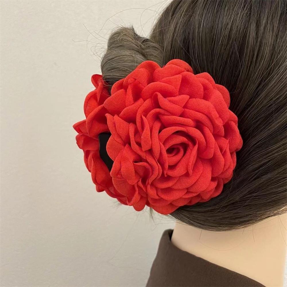 Rose Flower Large Hair Claw Handmade Fabric Flowers Grab Hair Clip Sweet Shark Clip Hair Accessories for Women Girls 8/10/12cm