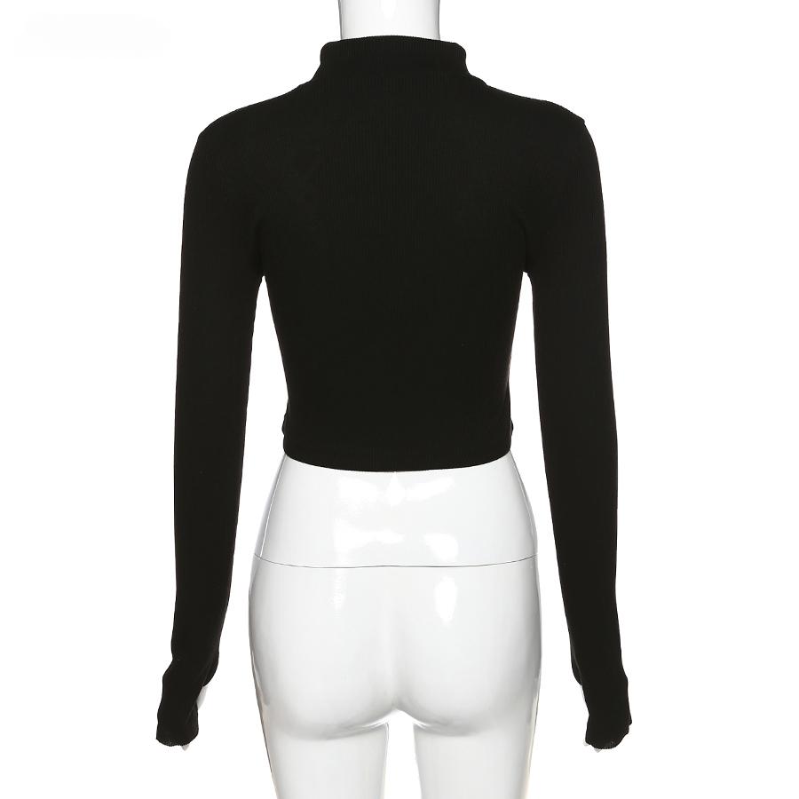 2KWEIRD Casual Y2k Clothes Crop Top Long Sleeve Women Korean Fashion Ribbed Knitted Zipper T-shirts Vintage Streetwear Tops Tees