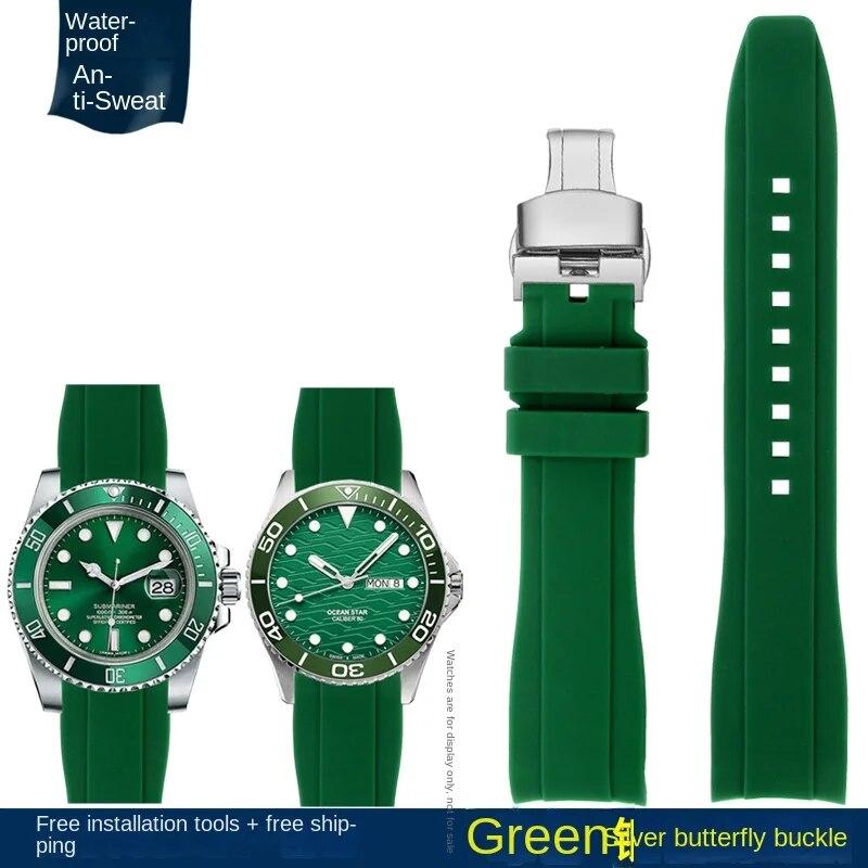 

Силіконовий каучуковий ремінець із загнутим кінцем для чоловіків Rolex Water Ghost seiko citizen tissot 20 мм 22 мм спортивний браслет універсальний ремінь 22mm