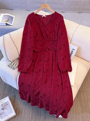 Elegante Vestido de Talla Grande Ceñido a la Cintura para Otoño/Invierno - Perfecto para Banquetes, Compromisos y Brindis