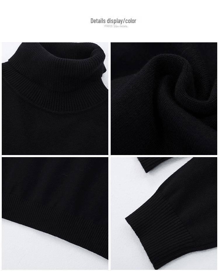 Men's High-Quality High-Neck Foldable Sweater - Autumn/Winter Basic Plain Knit