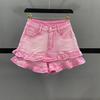 Pink Sweet and Cool Spice Girls Fungus Edge Denim Shorts Women's Summer Age Reduction High Waist Skinny A-shaped Wide Leg Hot Pants