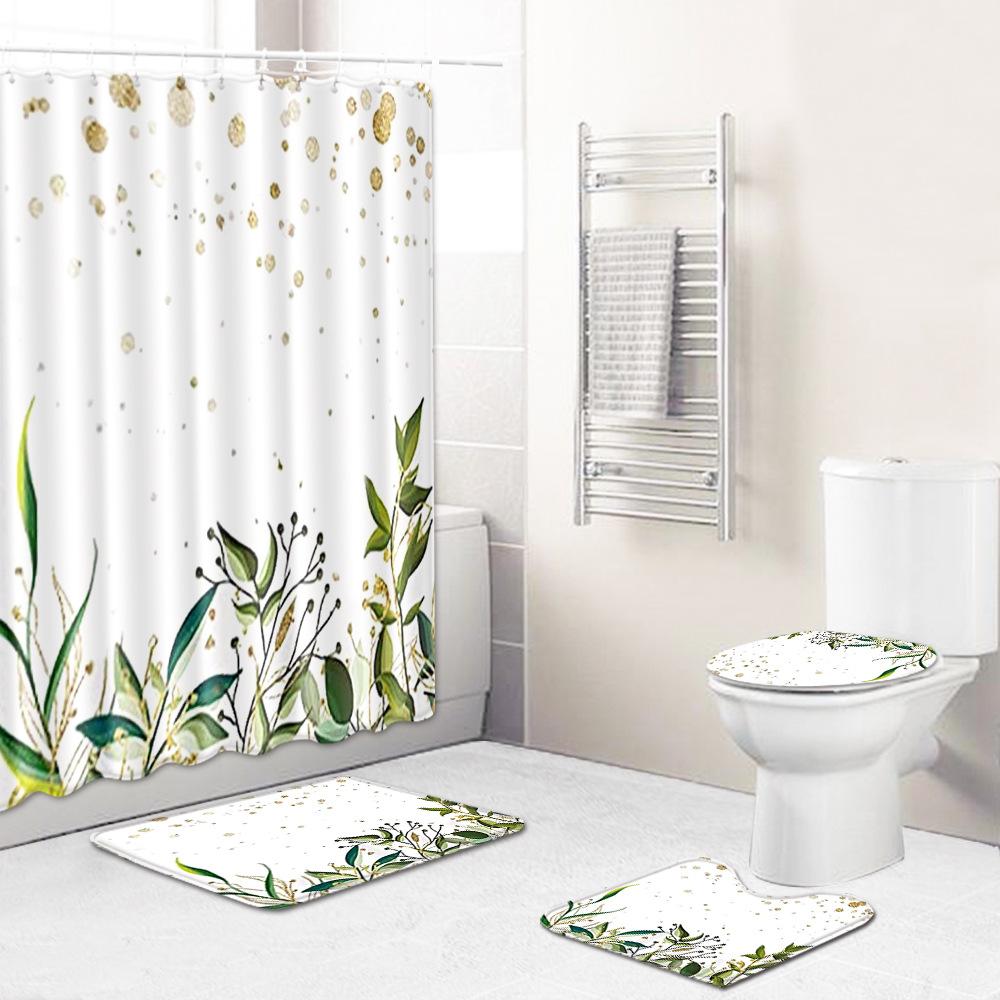 Creative 3D Printing Bathroom Non-Slip Floor Mat Shower Curtain Combination Carpet European And American Style