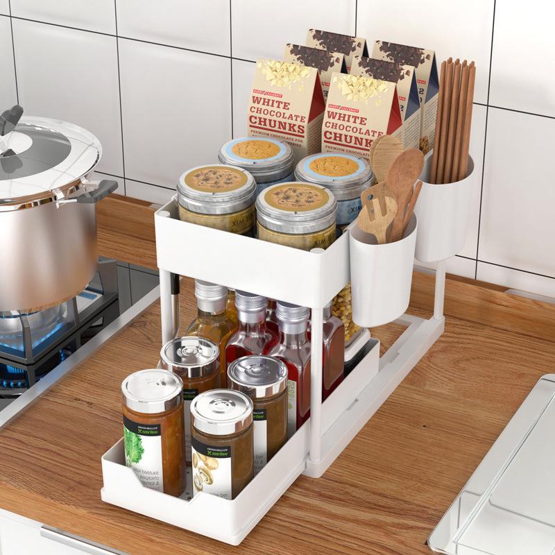 TEMU Shein H-Shaped Multifunctional Kitchen Sink Storage Rack with Pull-Out Design.