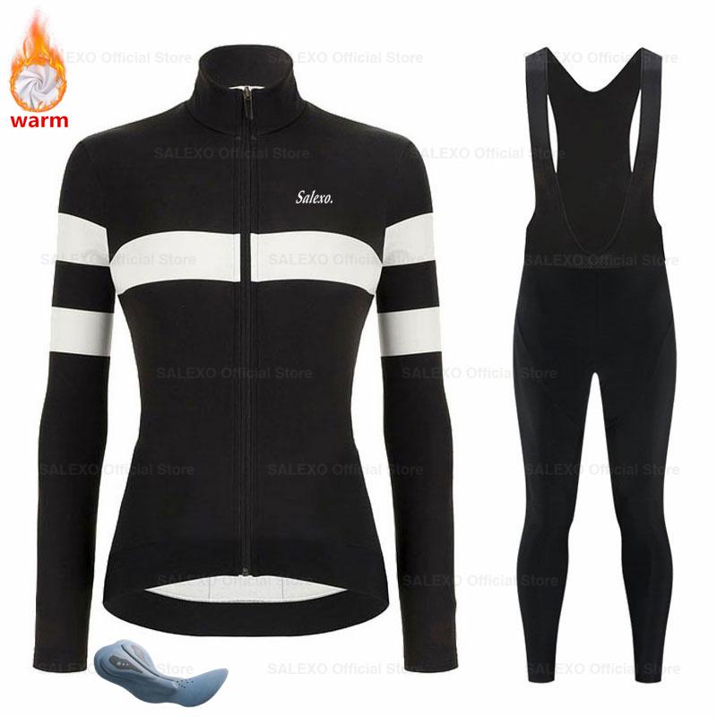 Salexo Winter Thermal Fleece Cycling Jersey Set Women Mountain Bike Clothes Wear Racing Bicycle Clothing Ropa Maillot Ciclismo