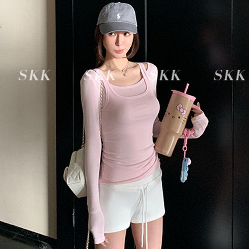 Spring/Autumn Stylish Slim Fit Cotton Long-Sleeve Spicy Girl Two-Piece T-shirt