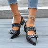 Punk Metal Buckle Decoration Sandals Women Neutral Pointed Toe Back Trap Shoes Women Brand Design Square Medium Heels Sandals
