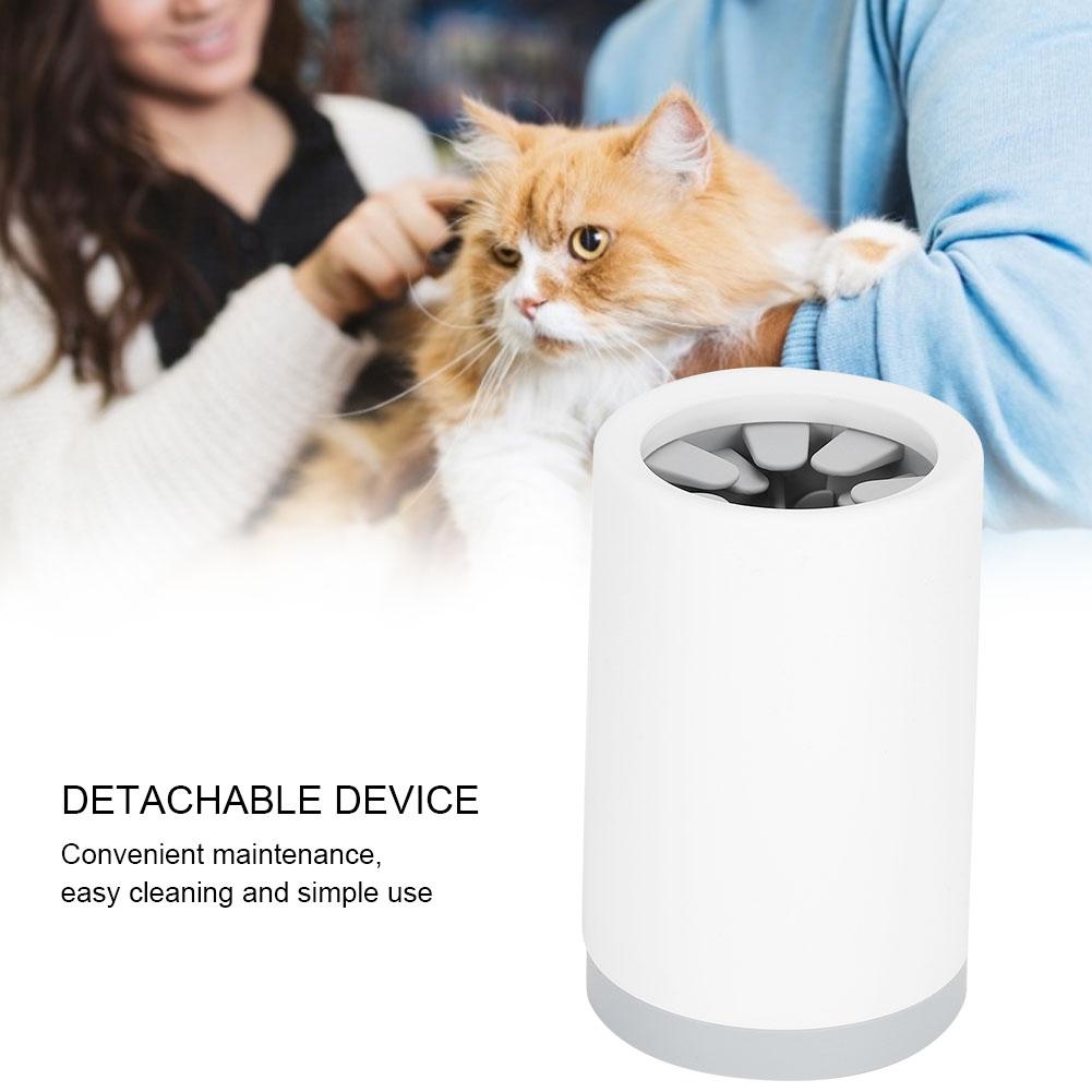 Haustier Pfotenreiniger Schwenkbecher Katzen Hund Fußwaschen Fußreinigung Zubehör Weiches Silikon ABS Grau