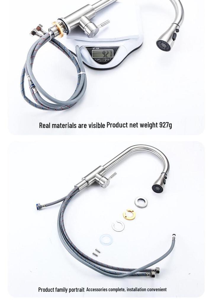 Rotatable Stainless Steel Pull-out Kitchen Faucet with Hot and Cold Function