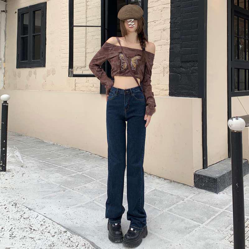 

American High-Waisted Slim Straight Stretch Cigarette Jeans for Women Medium