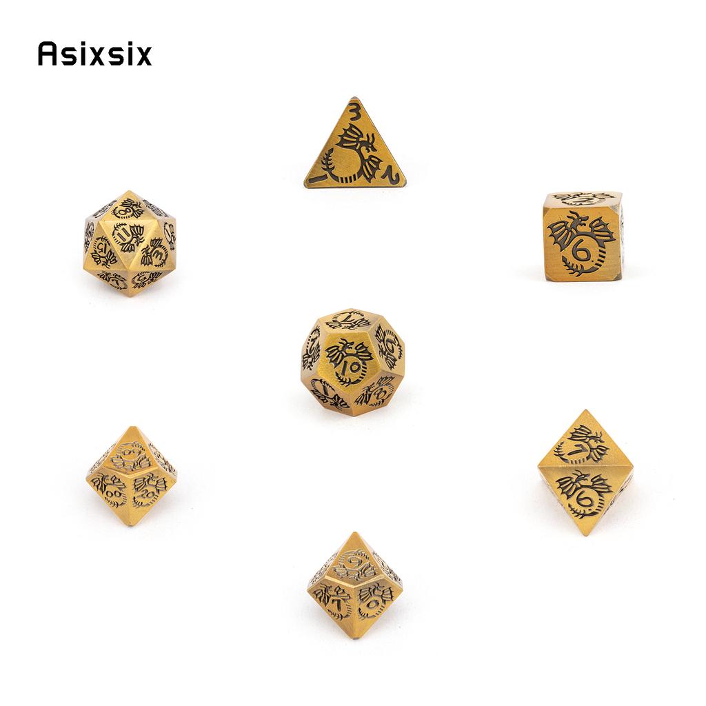 7 Pcs Orange Dragon Metal Dice Solid Metal Polyhedral Dice Set Suitable For Role-Playing Dice PropBoard Game Gift