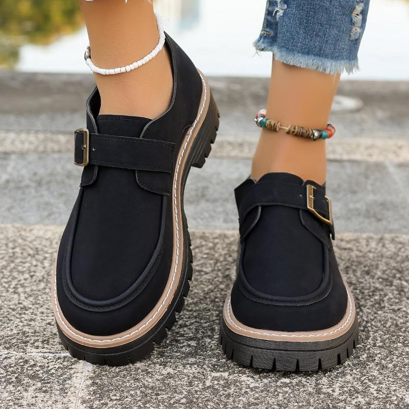 thick-soled women's new fashionable versatile retro small leather shoes women's thick heels spring and autumn single shoes women
