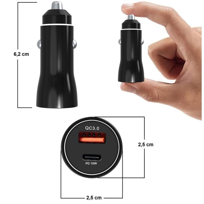 Autoladegerät - PHONILLICO - iPhone 17 - 18W - 1 USB-Anschluss - 1 USB-C-Anschluss