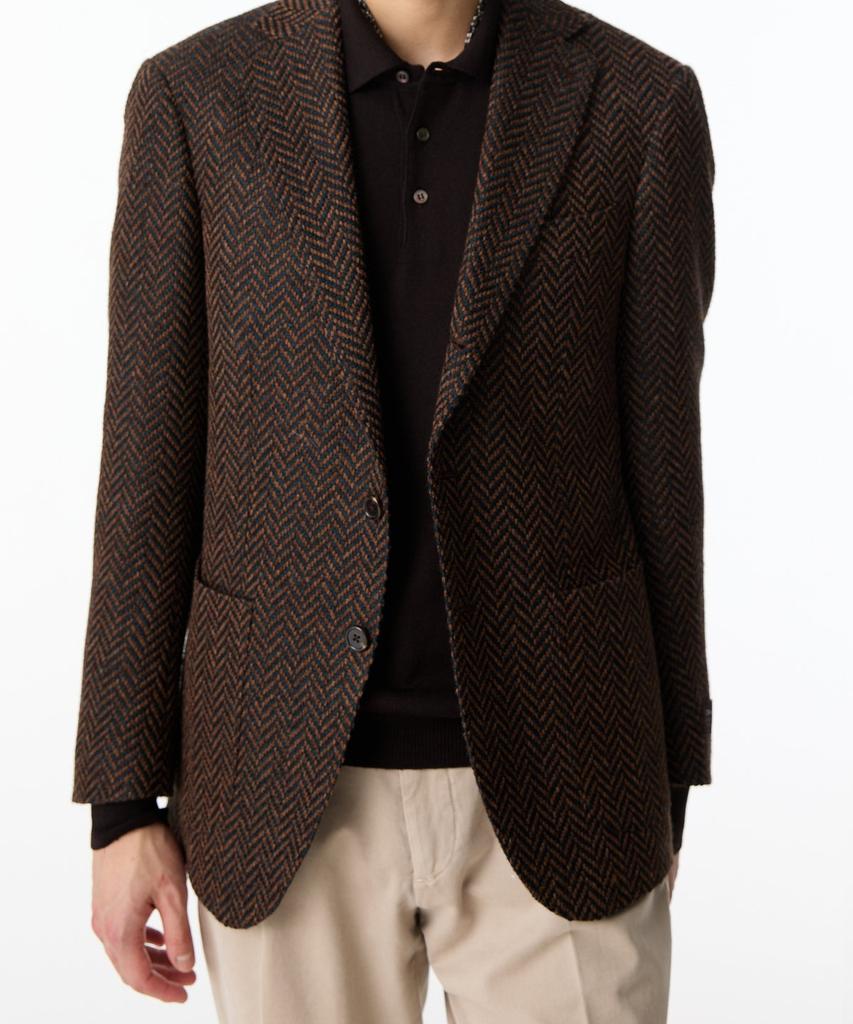 Man On The Boon Notched Lapel Chunky Herringbone Single Jacket_Brown 4714302010