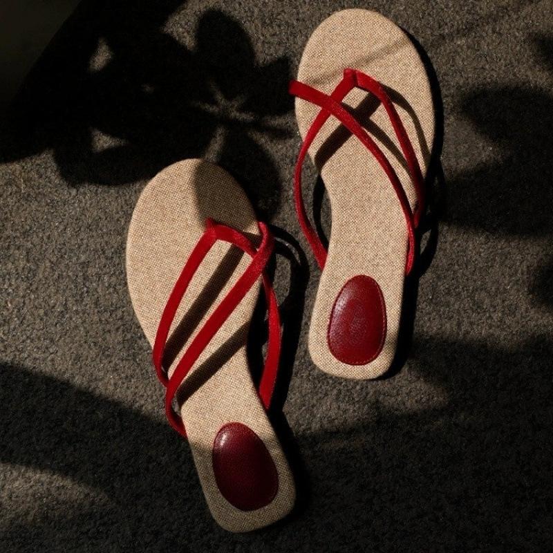 

Модные универсальные шлепанцы на плоской подошве в праздничном стиле с плетением, создающие ощущение высокого класса, новые женские уличные тапочки 40 красный