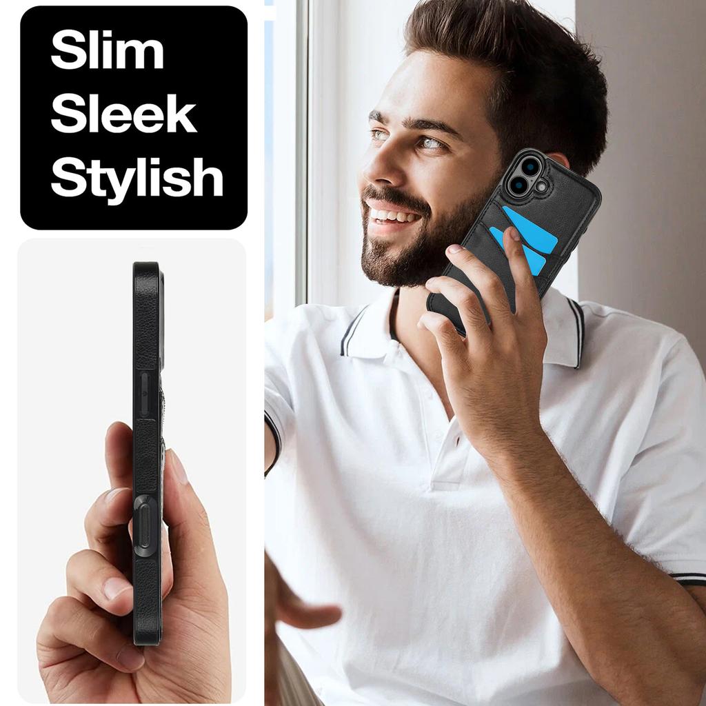 For iPhone 16 Case Card Slot Slim-Fit PU+TPU Mobile Cover