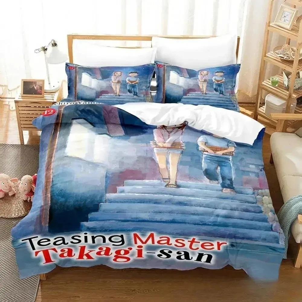 Teasing Master Takagi-san Bedding Set Single Twin Full Queen King Size Bed Set Adult Kid Bedroom Duvet Cover Sets 3D Anime Bed