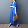 Dimanaf New 2025 Plus Size Summer Dress Women Solid Vintage Casual V-Neck Beach Dress Loose Dress Maxi
