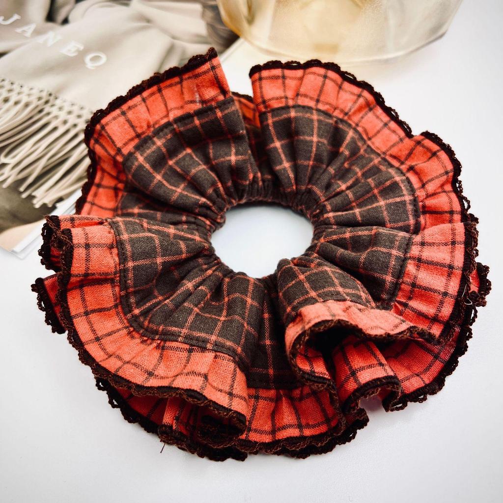 Retro Preppy Karomuster Scrunchie Stirnband - Vielseitiges Einfaches Haarband mit Blumendesign für Mädchen