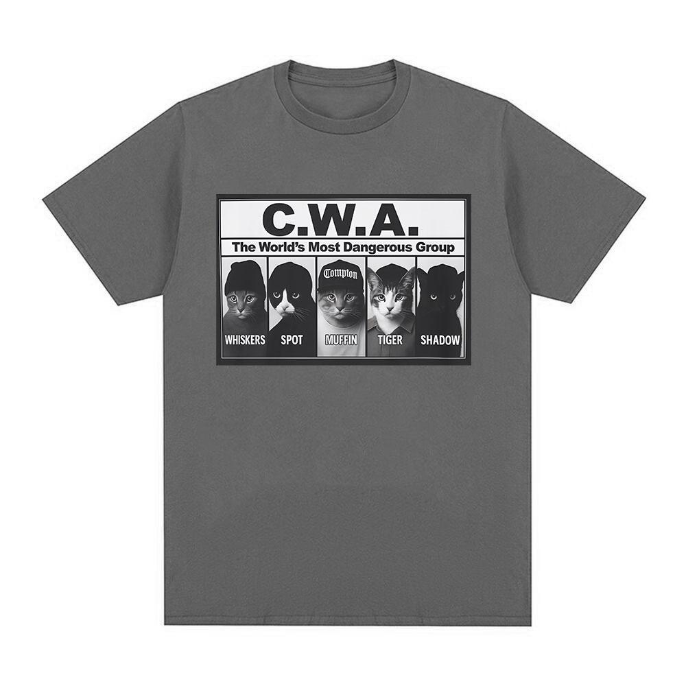 Vintage CWA The Worlds Most Dangerous Group Funny Cat Meme Graphic T Shirts Fashion Short Sleeve T-shirt Casual Cotton T-shirts