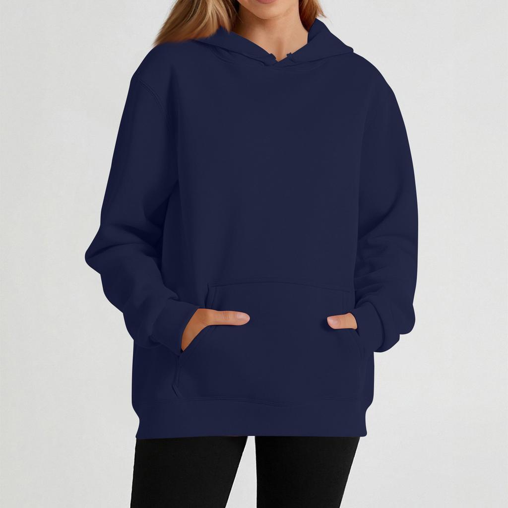 Women's casual long-sleeved solid color hooded sweatshirt