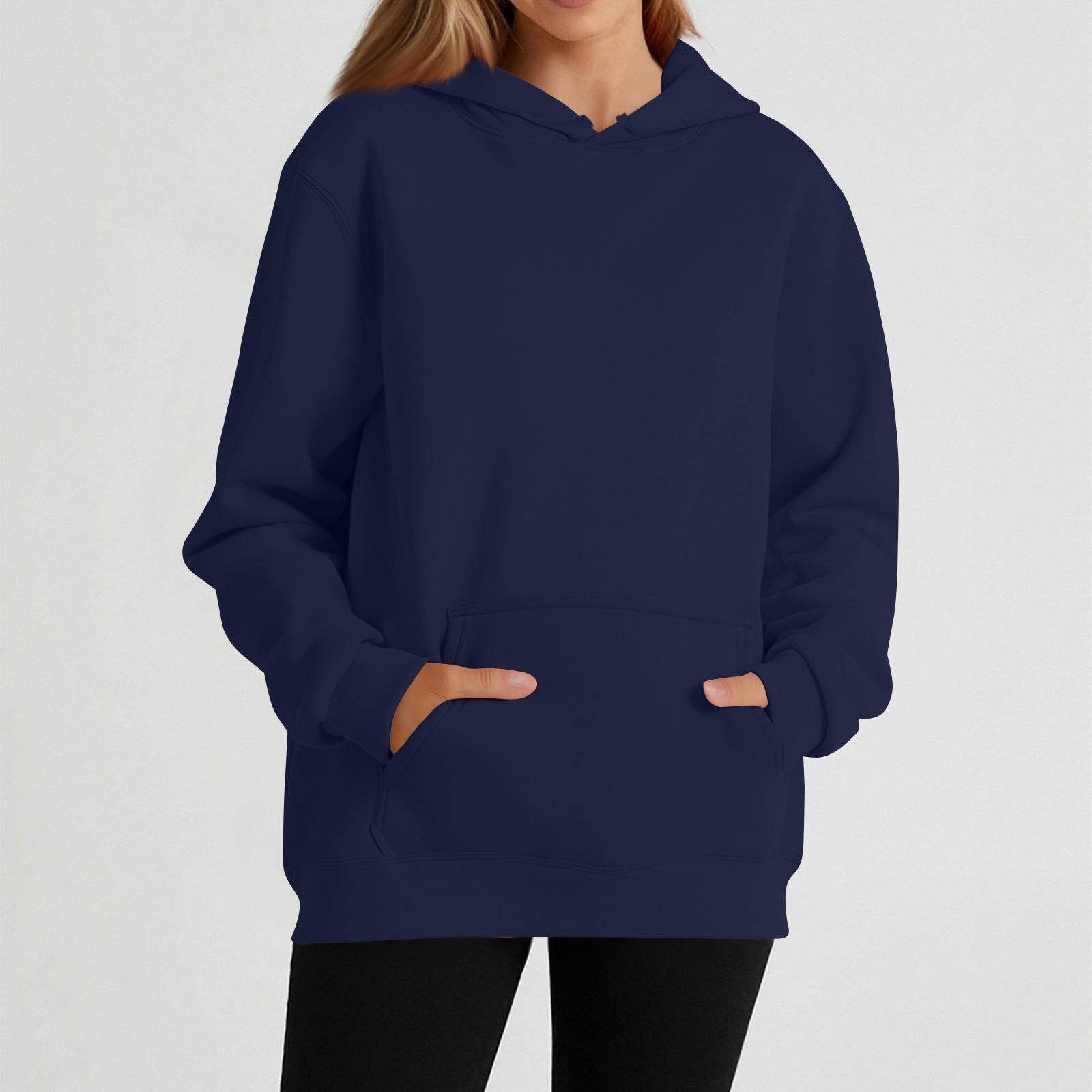 

Женский повседневный худи с длинными рукавами и капюшоном, однотонный XL тёмно-синий