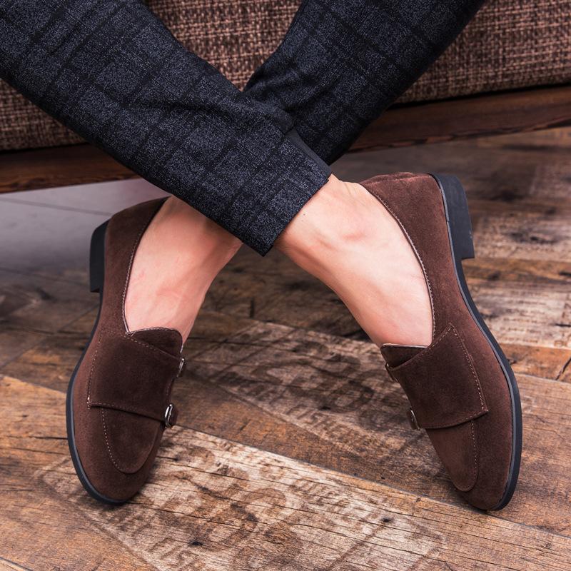 Men's Loafers, Suede Leather Pointed Casual Shoes, Four-season Solid Color Men's Leather Shoes, Foot Cover, Driving Lazy Shoes