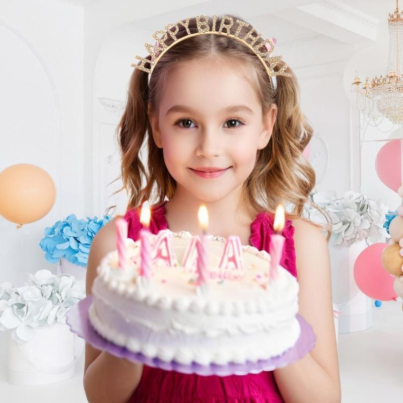 Happy Birthday Props Hairband for Adult Family Gathering Birthday Party Rhinestones Headband Photography Accessories