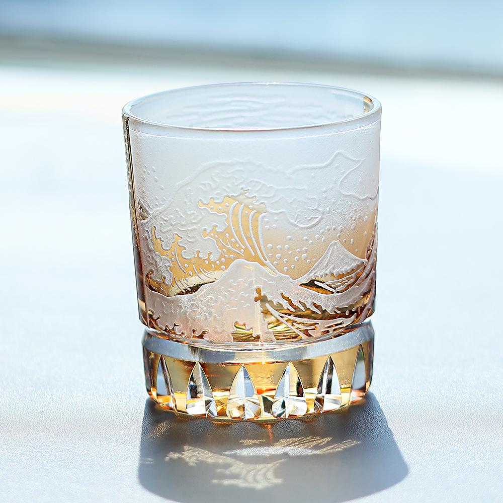 Luxury Premium Hand Engraved Color Embossed Glass Artwork Handmade Glassware Rock Whisky Vodka Bourbon Glass Tumbler 240ml