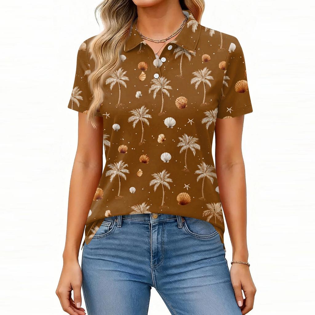 Women's Fashion Casual Lapel Short Sleeve Printed Shirt Women's Button Up Tops