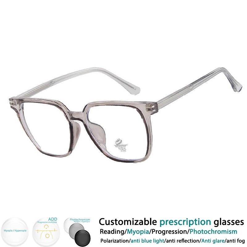 Square Large Frame Anti Blue Light Glasses Trendy Rivet Optical Clear Eyeglass Customizable Prescription Spectacles #302731