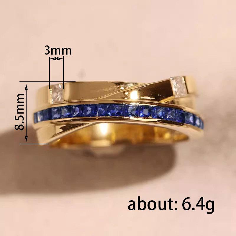 Live business style jewelry, creative double-layer design, blue diamond zircon unisex ring.