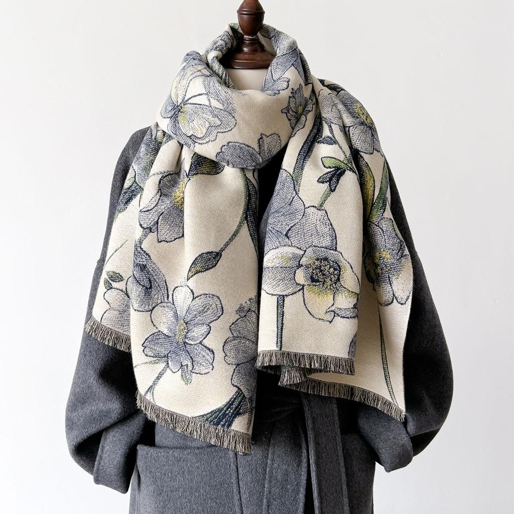 Dicke Kaschmirdecke Damen Schal Warmer Pashmina Schal Winter Wickeltücher Bufanda Print Design Poncho Echarpe Eleganz Schals